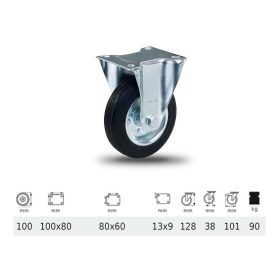   FPSM 1001 2000 L, Fix kerék, fekete gumi futófelület, 100 mm, 90 kg teherbírás, talpas felfogatás