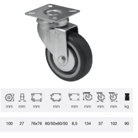   JDPE 1001 1001, Forgó kerék, 100 mm, 90 kg teherbírás, talpas felfogatás