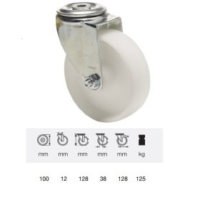   JPPP 1005 1100, Forgó kerék, (polipropilén) műanyag futófelület, horganyzott villába szerelve, 100 mm, 150 kg teherbírás, furatos felfogatás