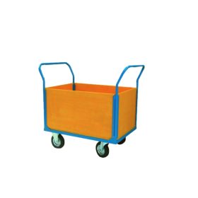   KK11, Áruszállító kézikocsi rakodó résszel, két oldalon karral és oldalfallal erősítve, Rakfelület: 1000x700 mm, Teherbírás: 250 kg.