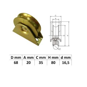 TTKG70U, Talpas tolókapu görgő U profil, 70 mm