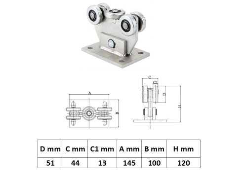 UKG5K60x60N, Normál úszókapu görgő 5 kerékkel, 60x60-as sínhez