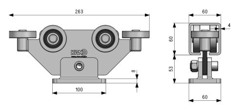 Úszókapu görgő 60x60 - 6 görgő (max 400 kg teherbírás) hegeszthető talppal