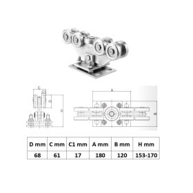   UKG9K80x80Á, Állítható úszókapu görgő 9 kerékkel 80x80-as sínhez
