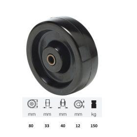   WLFL 0802 1000, Hőálló (+280oC-ig), fenolgyantával kevert futófelület,  80 mm átmérő, 150 kg teherbírás, persely csapágyazás