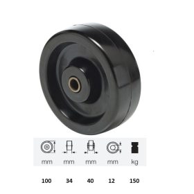   WLFL 1002 1000, Hőálló (+280oC-ig), fenolgyantával kevert futófelület,  100 mm átmérő, 150 kg teherbírás, persely csapágyazás