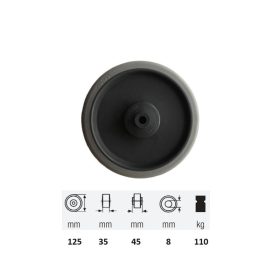   WPPE 1252 5000, prémium ECOFORMA tömörgumi futófelület, 125 mm átmérő, 110 kg teherbírás, golyós csapágyazás