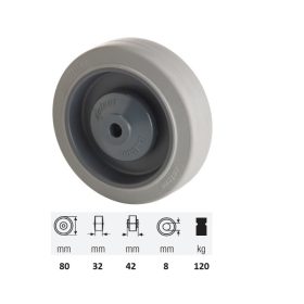   WPPF 0802 5100, prémium PERFORMA tömörgumi futófelület, 80 mm átmérő, 120 kg teherbírás, golyós csapágyazás