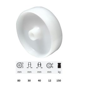   WPPN 0801 1000, (poliamid) műanyag futófelület, 80 mm átmérő, 150 kg teherbírás, persely csapágyazás
