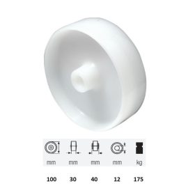   WPPN 1002 1000, (poliamid) műanyag futófelület, 100 mm átmérő, 175 kg teherbírás, persely csapágyazás