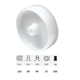   WPPN 1252 1000, (poliamid) műanyag futófelület, 125 mm átmérő, 250 kg teherbírás, persely csapágyazás
