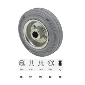   WPSG 0802 2000, szürke (nyommentes) gumi futófelület, 80 mm átmérő, 70 kg teherbírás, tűgörgős csapágyazás