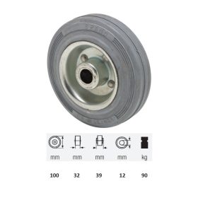   WPSG 1002 2000, szürke (nyommentes) gumi futófelület, 100 mm átmérő, 90 kg teherbírás, tűgörgős csapágyazás