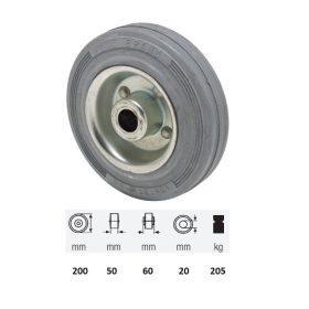   WPSG 2003 2000, szürke (nyommentes) gumi futófelület, 200 mm átmérő, 205 kg teherbírás, tűgörgős csapágyazás