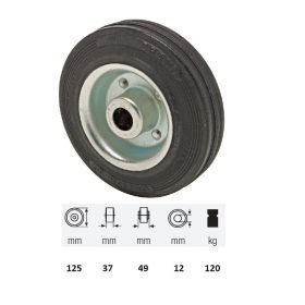   WPSM 1252 2000, fekete gumi futófelület, 125 mm átmérő, 120 kg teherbírás, tűgörgős csapágyazás 