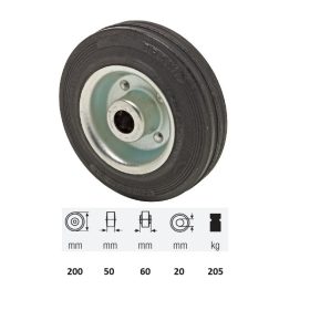   WPSM 2003 2000, fekete gumi futófelület, 200 mm átmérő, 205 kg teherbírás, tűgörgős csapágyazás 