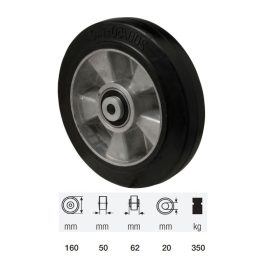   WTAB 1603 6150, fekete tömörgumi futófelület, 160 mm átmérő, 350 kg teherbírás, dupla golyós csapágyazás