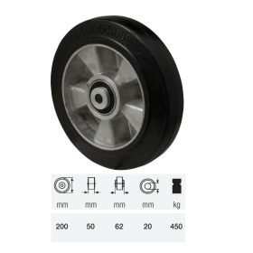   WTAB 2003 6150, fekete tömörgumi futófelület, 200 mm átmérő, 400 kg teherbírás, dupla golyós csapágyazás