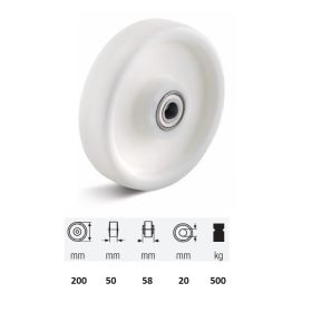   WTPN 2003 6000, (poliamid) műanyag futófelület, 200 mm átmérő, 500 kg teherbírás, golyós csapágyazás