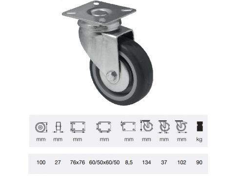 JDPE 1001 1001, Forgó kerék, 100 mm, 90 kg teherbírás, talpas felfogatás